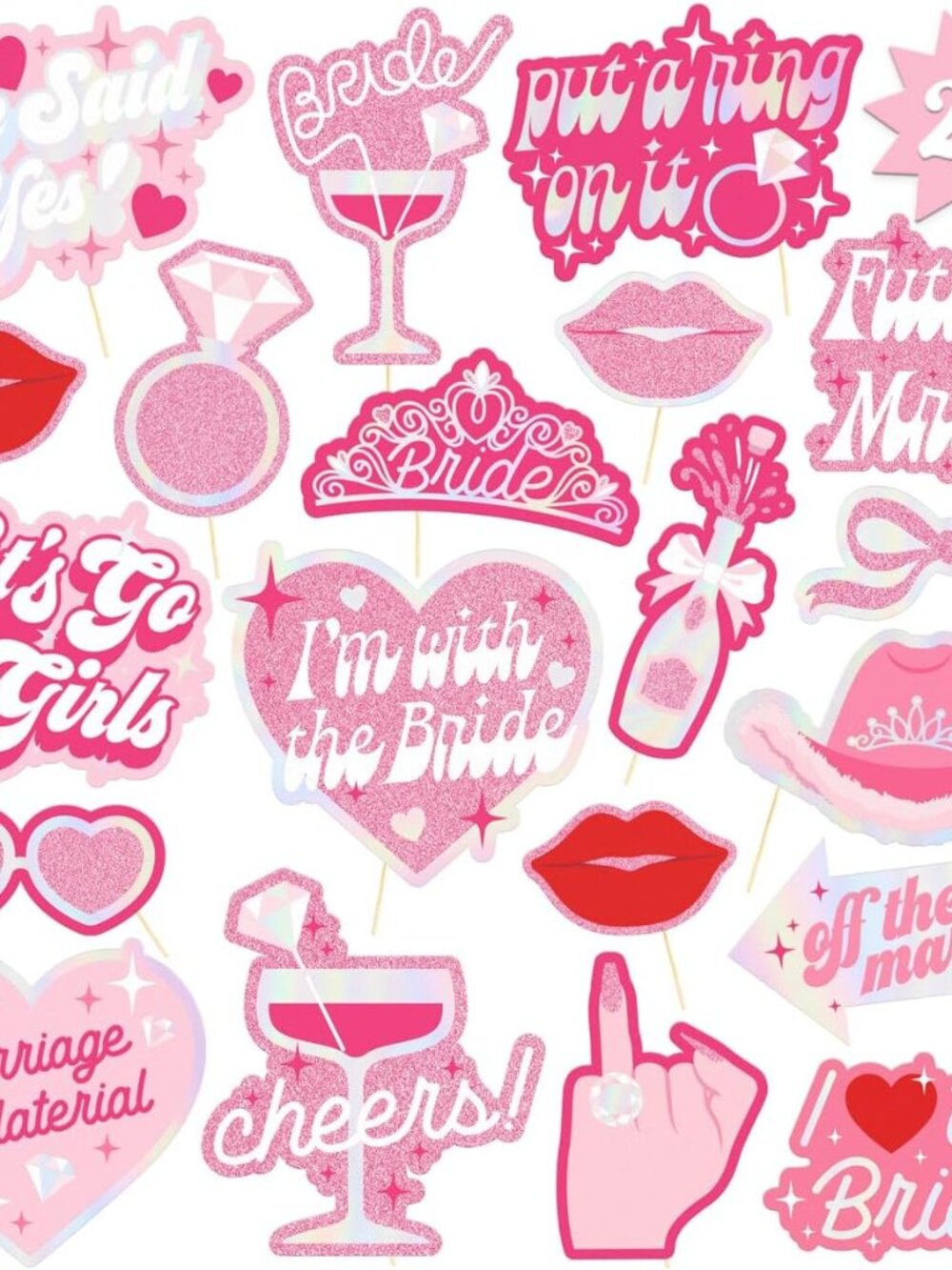 24 Bachelorette Photo Booth Props | Rose Gold Bridal Decor